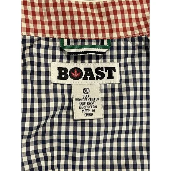 Boast Mens Jacket Eagle CLUB Full Zip Red Blue Checkered XL Vintage 80’s-90’s